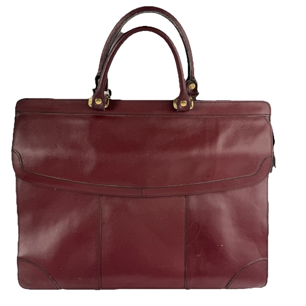 Vtg Leather Briefcase Laptop Bag Preppy Dark Academia Attache Burgundy Oxblood